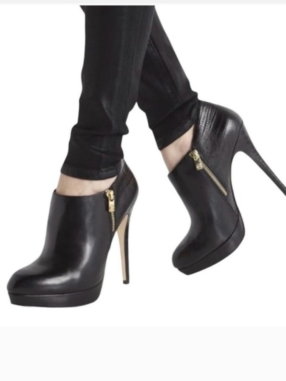 Michael Kors York Black Leather Platform Stiletto Ankle Booties